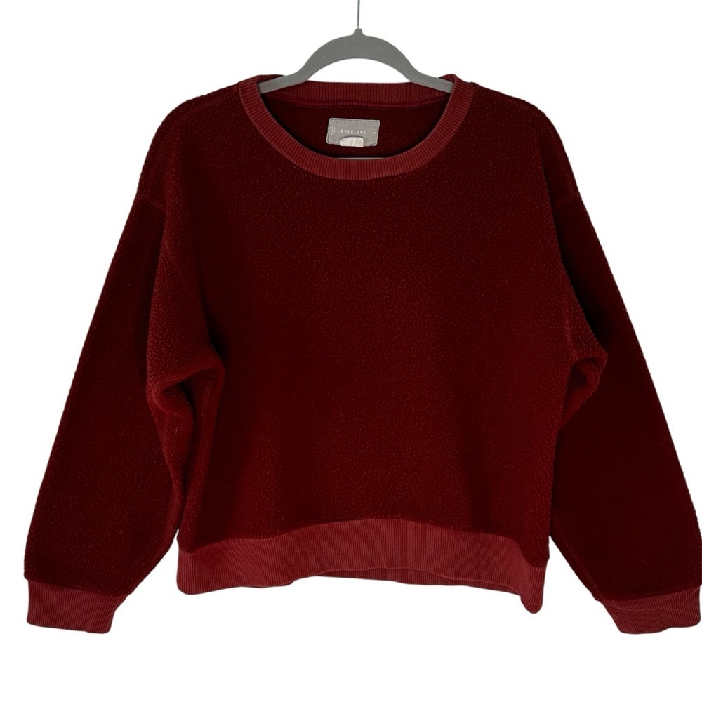 Everlane ReNew Sherpa Teddy Fleece Crewneck Pullover Rust Red Size Medium - Picture 8 of 16